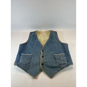 Vintage Levi's Sherpa Lined Trucker Vest Jacket Mens XL Denim USA Orange Tab